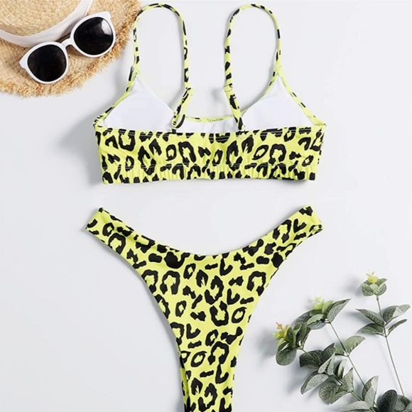Neon Yellow Cheetah Print Bikini - Picture 3 of 4